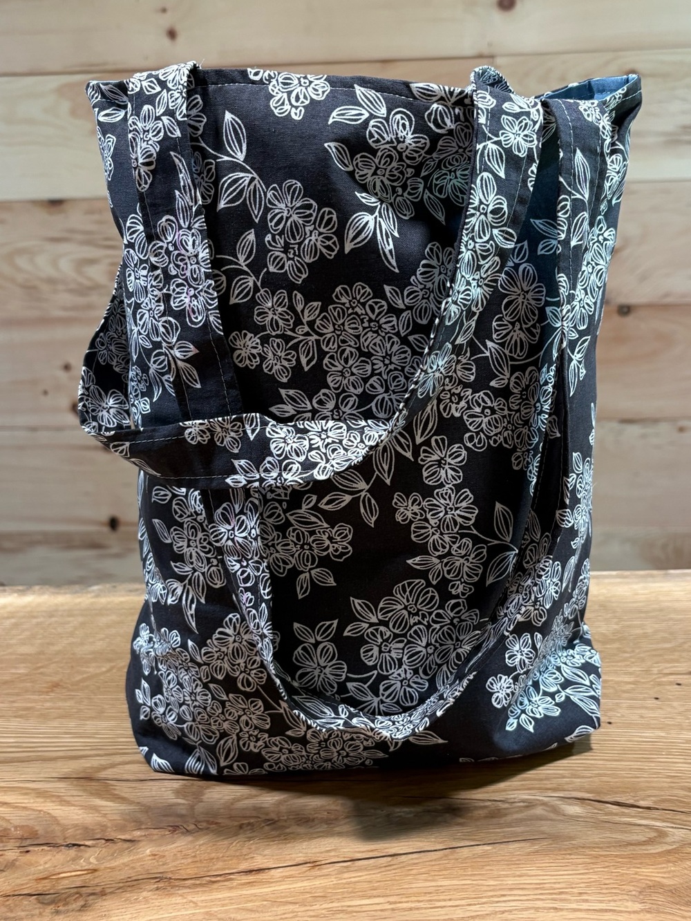 Black Floral cotton Tote Bag